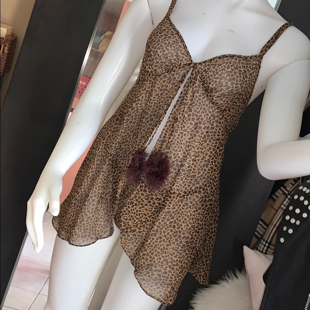 Íntimo amore Babydoll lace cheetah print w panty
